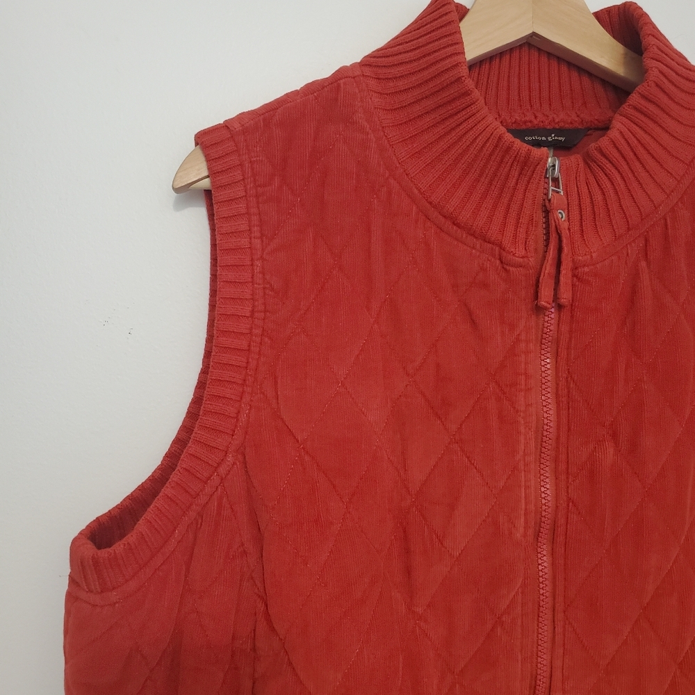 Vintage Cotton ginny XL 90's Quilted Vest Red Orange Corduroy Cotton Oversized